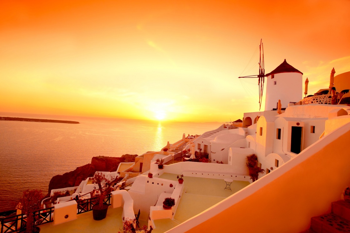 'Santorini with famous windmill in Greece, Oia village' - Santorin